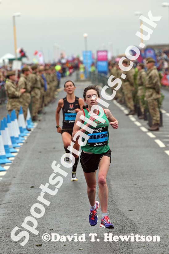 Rebecca Robinson finishing the BUPA Great North Run.